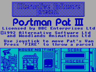 Postman Pat 3: To the Rescue title screen for ZX Spectrum